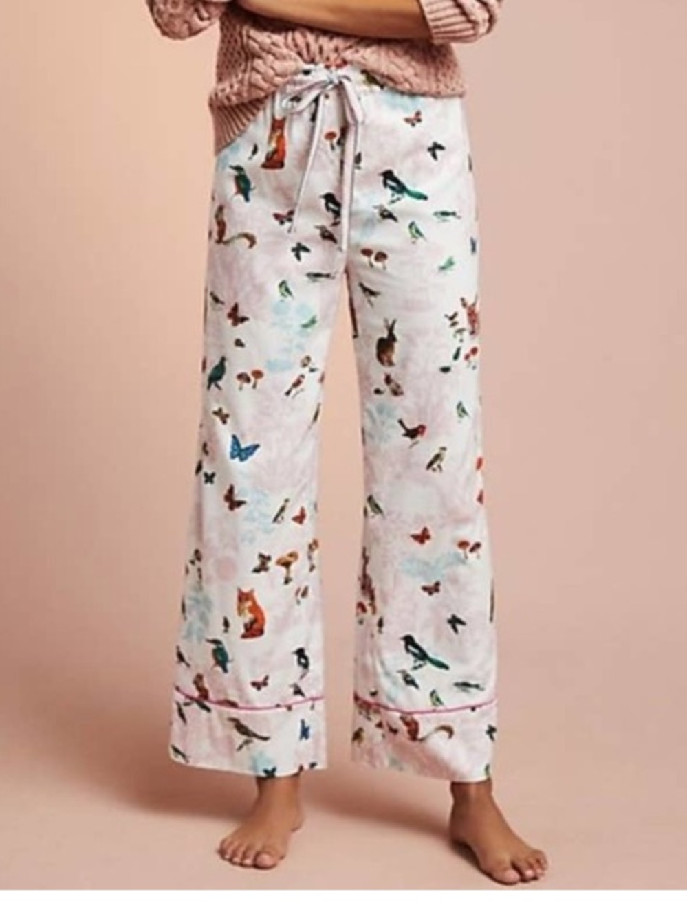 Nathalie Lete Anthropologie bird forest mushroom deer flannel pajama pant sz XS